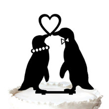 Penguins in Love Wedding Cake Topper Silhouette Love Heart Cake Topper